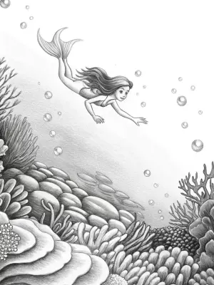 Princess swimming in an underwater realm coloring pages
