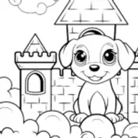 Puppy in a cloud castle