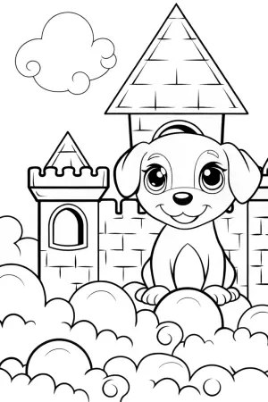 Puppy in a cloud castle coloring pages