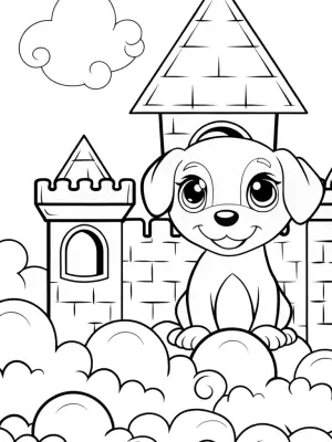 Puppy in a cloud castle coloring pages
