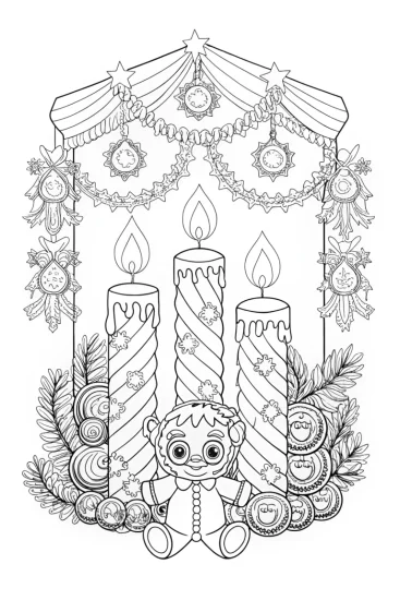 A coloring page of Huggy Wuggy at the candle festival