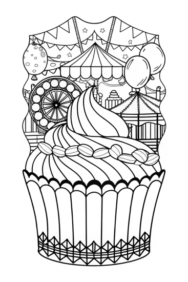 A coloring page of Cupcake Chic at the art festival