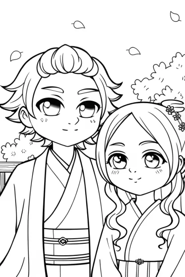 A coloring page of Demon Slayer celestial garden