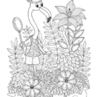 Flamingo detective in a garden
