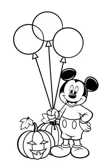 A coloring page of Mickey Mouse Halloween Balloon Adventure