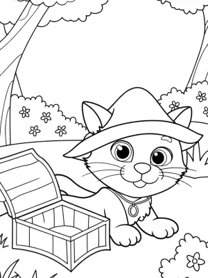 Whiskers the Cat’s treasure hunt coloring pages