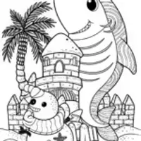 Shark building a sand snowman