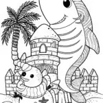 Shark building a sand snowman