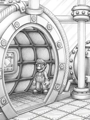 Mario in an underwater factory coloring pages