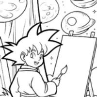 Goku painting in a cosmic forest