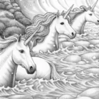 Unicorns swimming in dream ocean