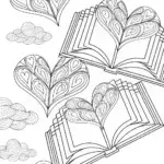 Flying heart-shaped books