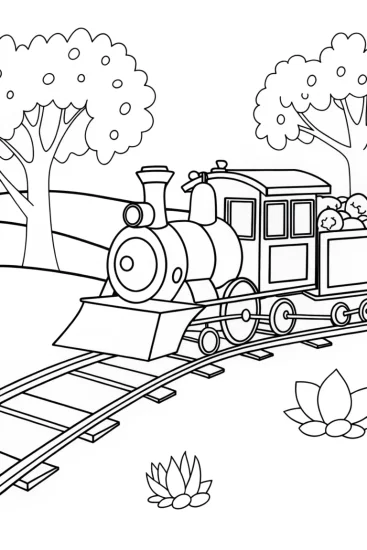 A coloring page of Thanksgiving train adventure