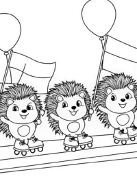 Hedgehogs roller skating parade