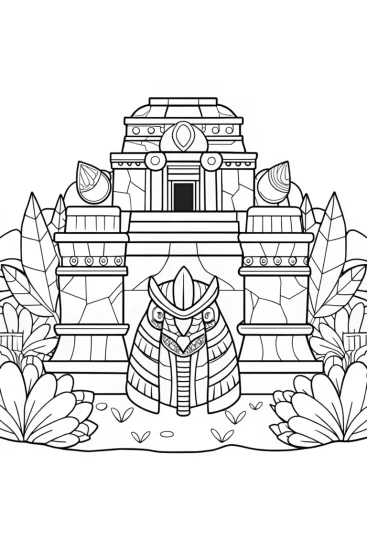 A coloring page of Groudon guarding the ancient temple
