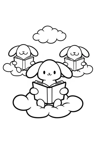 A coloring page of Cinnamoroll’s cloud book club