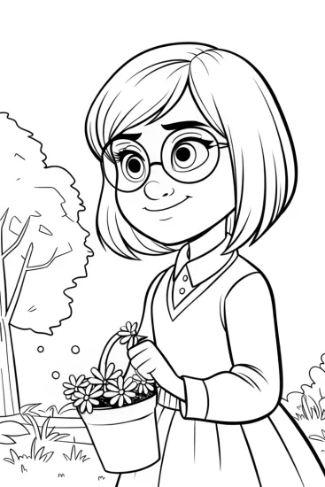 A coloring page of Mirabel planting magical seeds