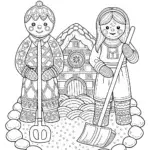 Gingerbread characters digging a time capsule