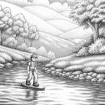 Luigi skateboarding over a river