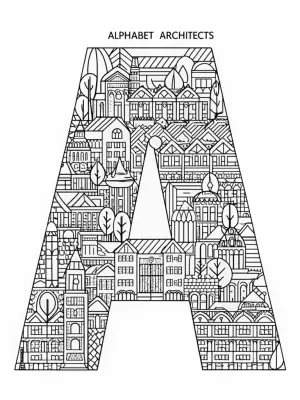 Alphabet architects building city coloring pages