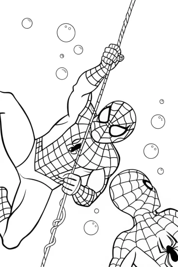 A coloring page of Spider-Man underwater rescue