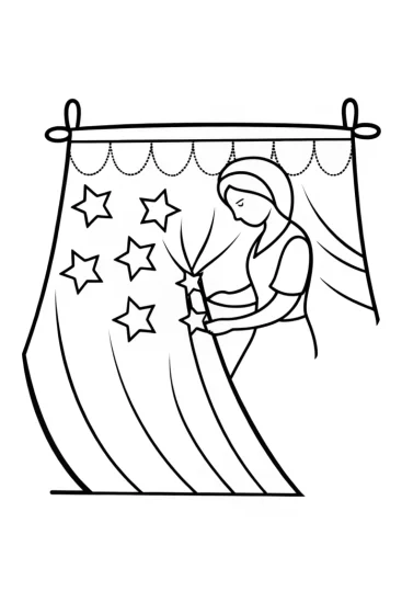 A coloring page of The seamstress crafting starry fabrics