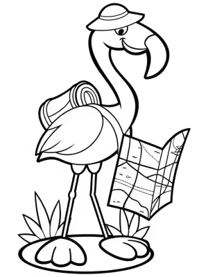 Flamingo adventurer with a map coloring pages