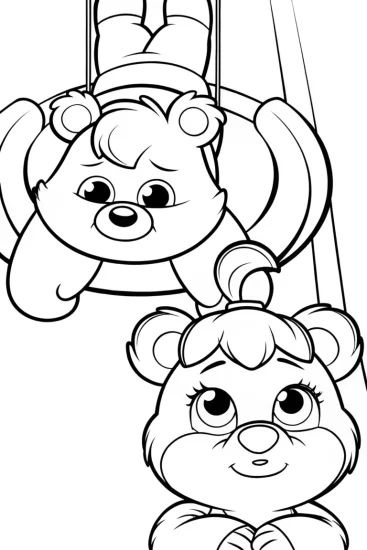 A coloring page of Care Bears in an upside-down world