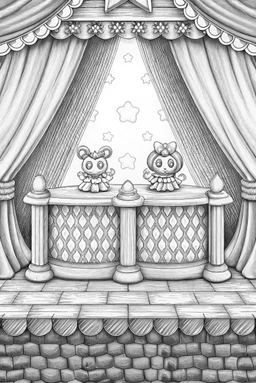 A coloring page of Kuromi’s shadow puppet show