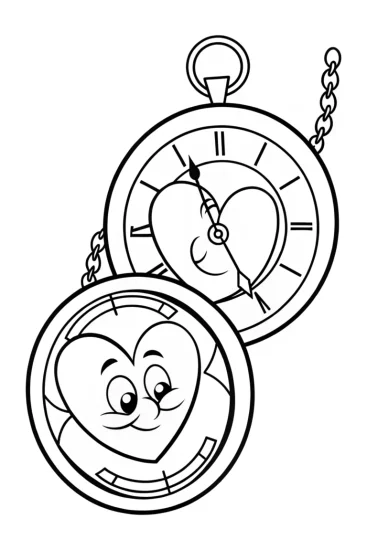 A coloring page of Heart characters in time machines