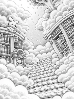 Cinnamoroll’s cloud library adventure coloring pages