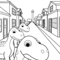 Dinosaur parade through town