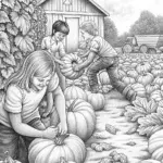 Harvesting pumpkins with friends