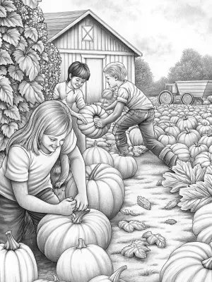 Harvesting pumpkins with friends coloring pages