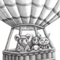 Animals on a hot air balloon