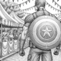 Captain America painting at a festival