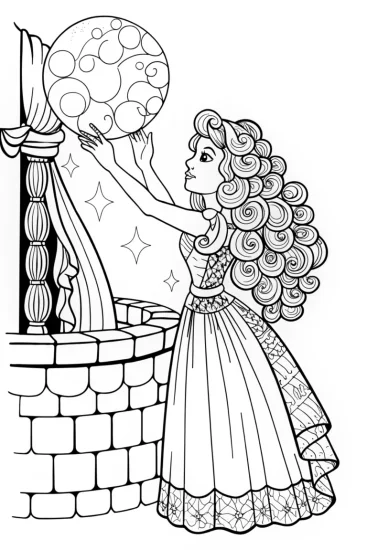 A coloring page of Mirabel reaching for a dream orb