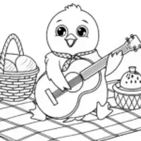 Chick playing guitar at a picnic