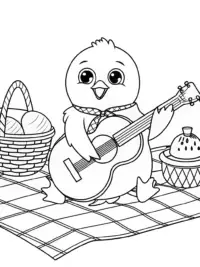 Chick playing guitar at a picnic