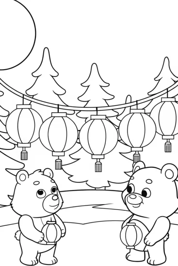 A coloring page of Care Bears lantern festival