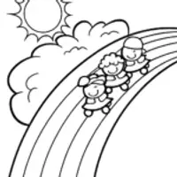 Sock puppet parade on the rainbow road