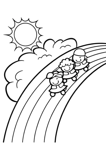 A coloring page of Sock puppet parade on the rainbow road