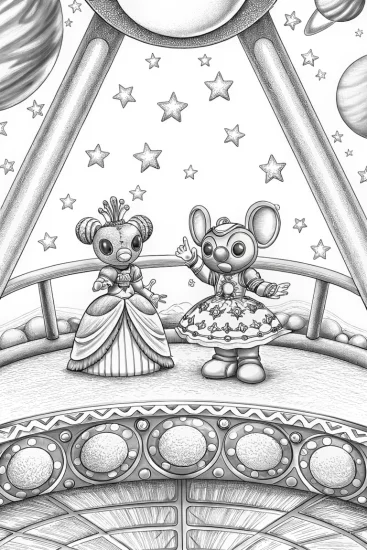 A coloring page of Stitch’s intergalactic fashion show