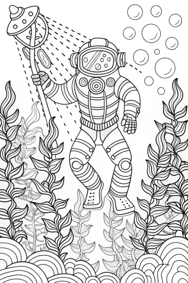 A coloring page of Captain Barnacles and glowing seaweed