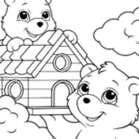 Care Bears building a cloud house