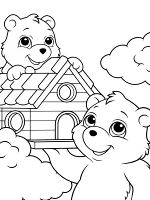 Care Bears building a cloud house coloring pages