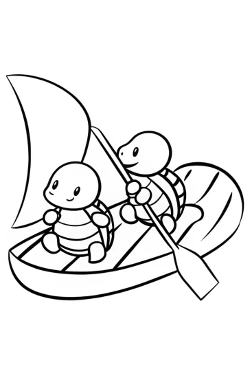 A coloring page of Tiny turtles on a raft adventure