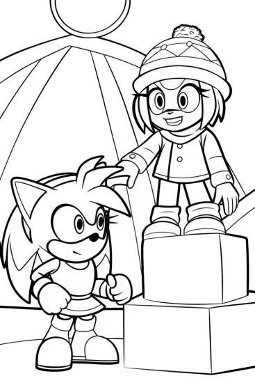 A coloring page of Sonic ice sculpture contest