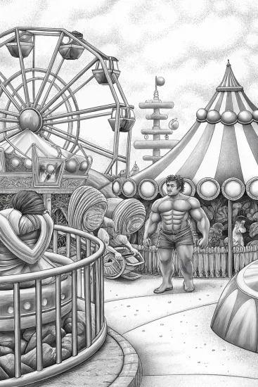A coloring page of Hulk at the alien carnival