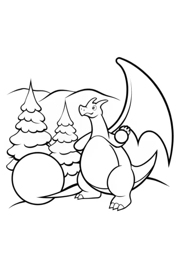 A coloring page of Charizard snowball fight